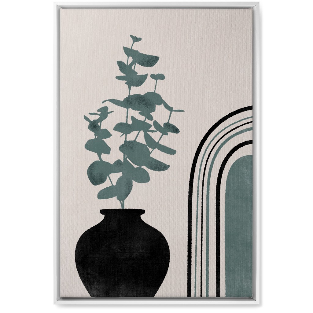 Modern Eucalytus Vase - Green and Ivory Wall Art, White, Single piece, Canvas, 20x30, Green