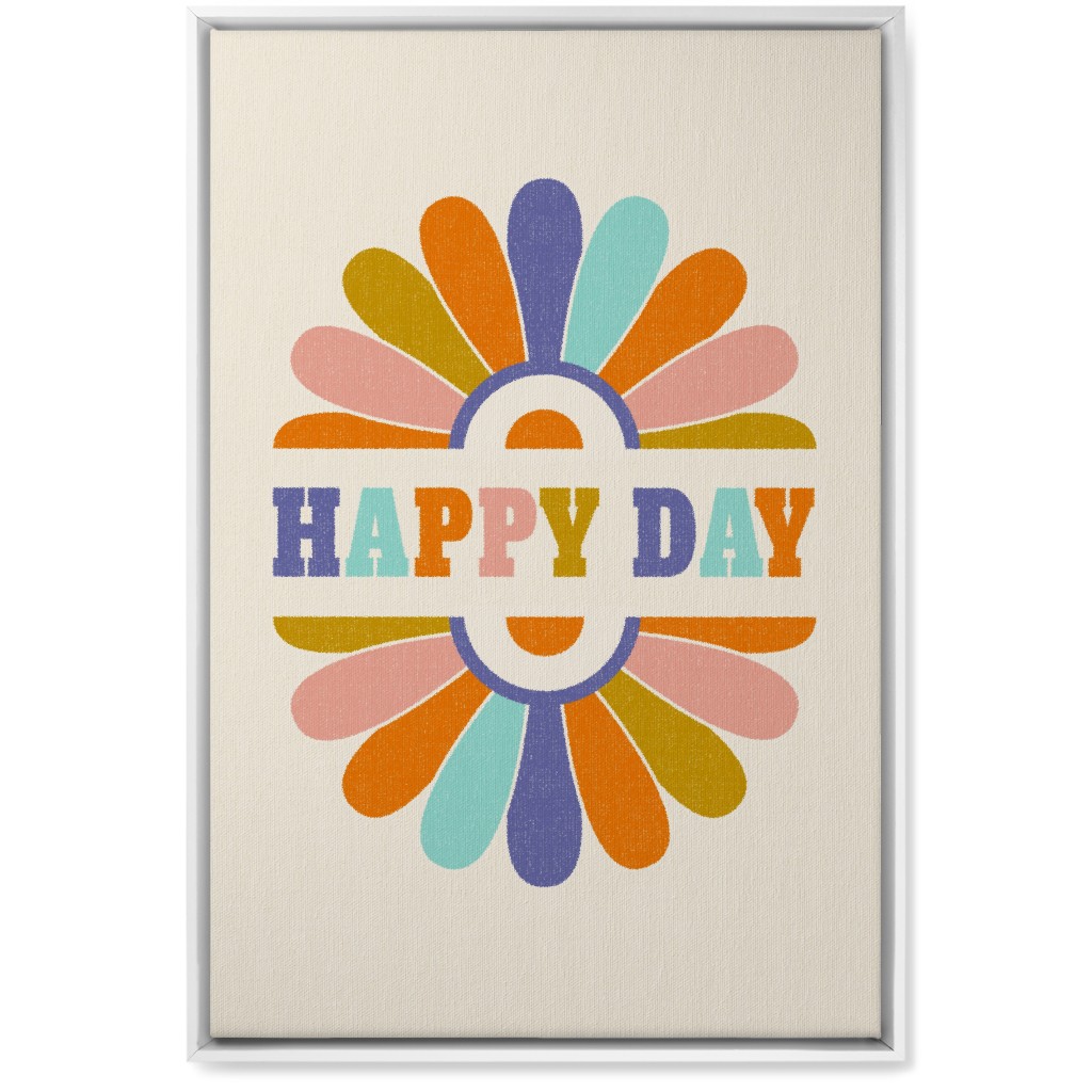 Happy Day Daisy Sun - Multi on Beige Wall Art, White, Single piece, Canvas, 20x30, Multicolor