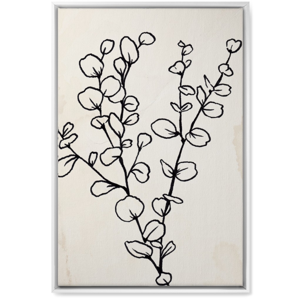 Vintage Eucalyptus Sketch - Beige and Black Wall Art, White, Single piece, Canvas, 20x30, Beige