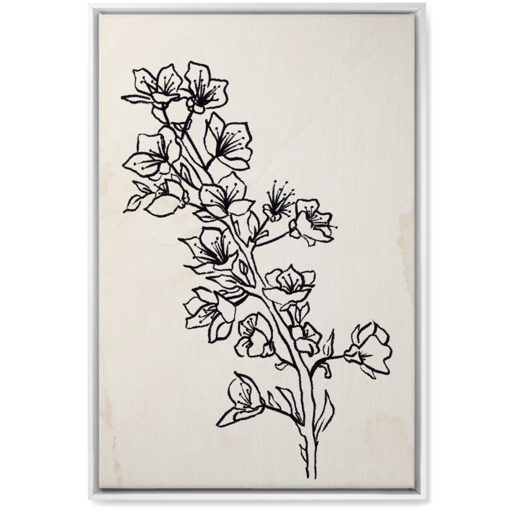 Vintage Plum Tree Sketch - Beige and Black Wall Art, White, Single piece, Canvas, 20x30, Beige