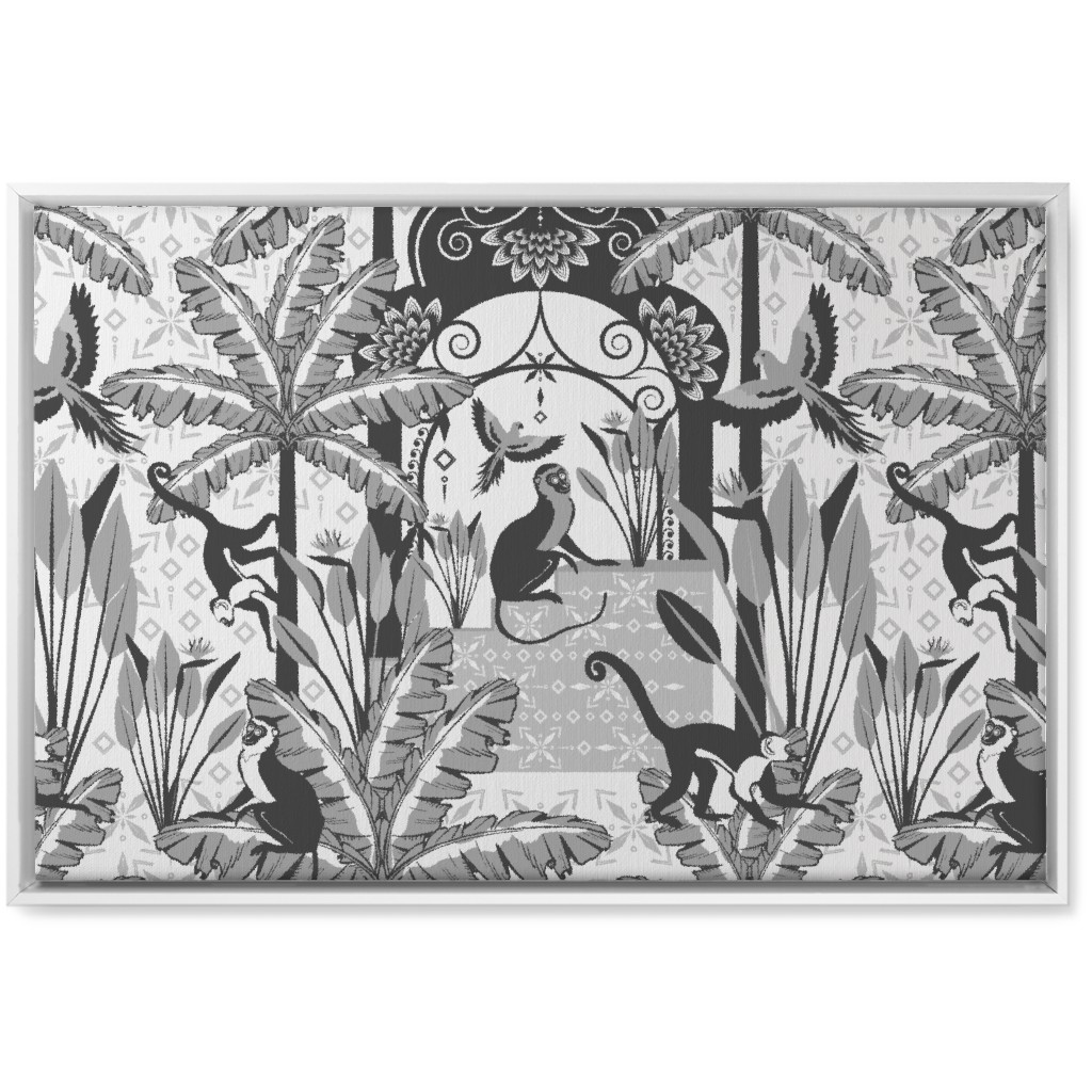 Exotic Tropical Garden Wall Art, White, Single piece, Canvas, 20x30, Gray, Smoke