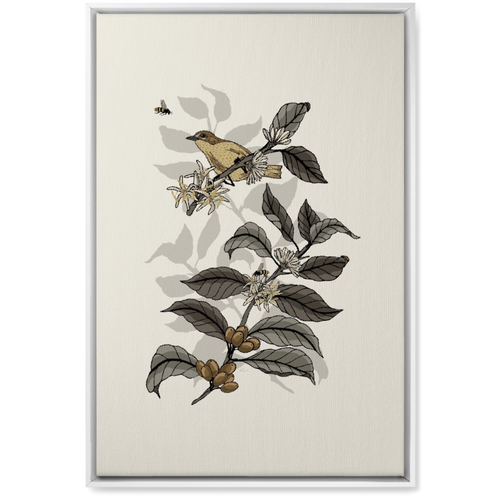 Coffee Plant, Bird, and Bee - Neutral Wall Art, White, Single piece, Canvas, 20x30, Beige