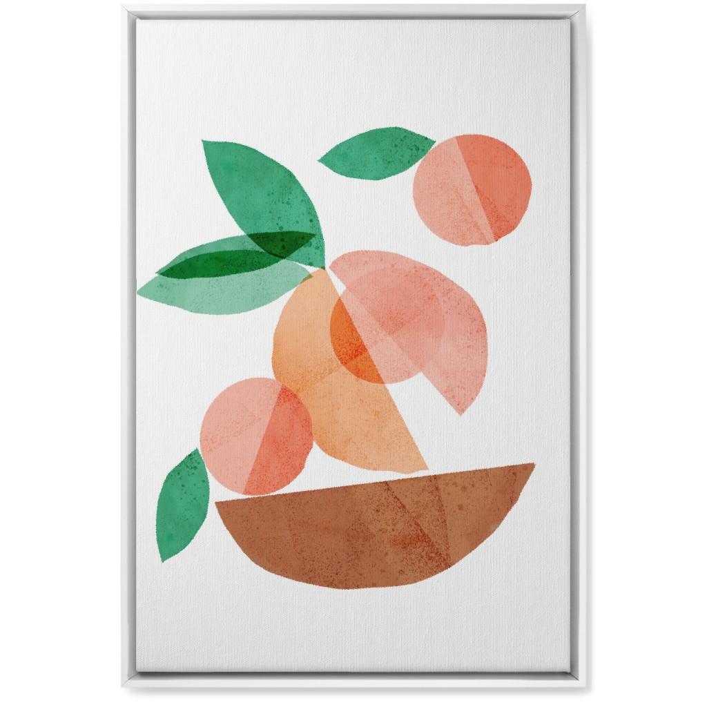 Peaches in a Bowl - Orange and Beige Wall Art, White, Single piece, Canvas, 20x30, Orange
