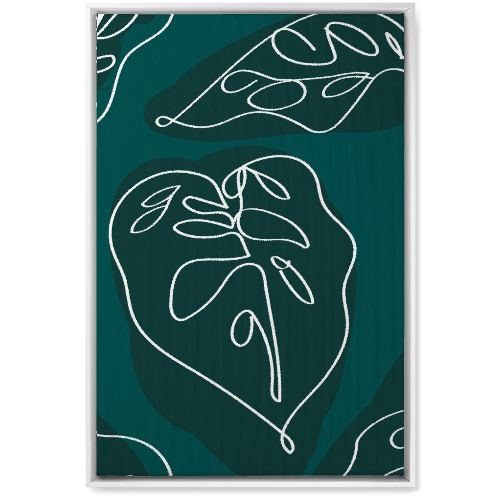 Minimalist Modern Line Art Monstera - Green Wall Art, White, Single piece, Canvas, 20x30, Green, Classic Green