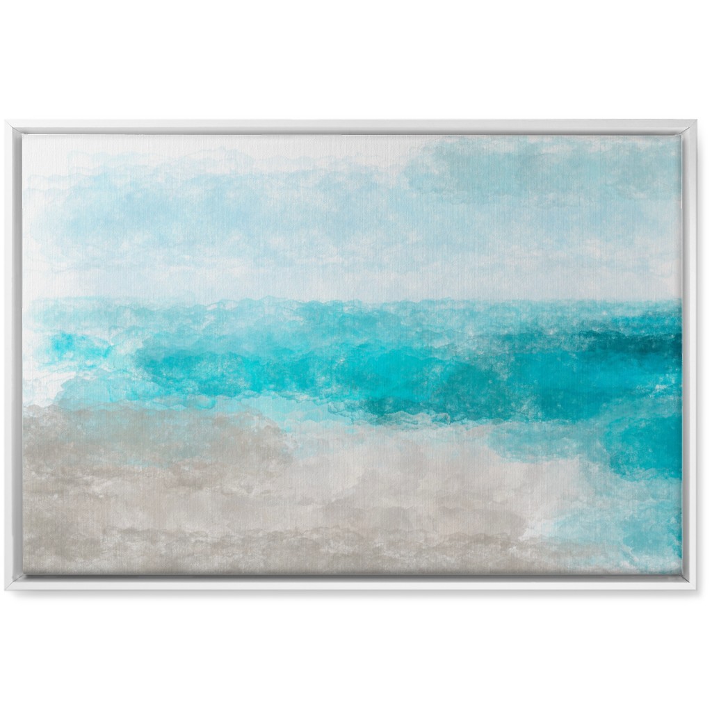 Beach Painting - Blue and Tan Wall Art, White, Single piece, Canvas, 20x30, Blue