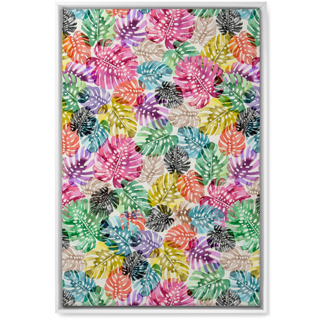 Tropical Monstera Leaves - Bold Wall Art, White, Single piece, Canvas, 20x30, Multicolor