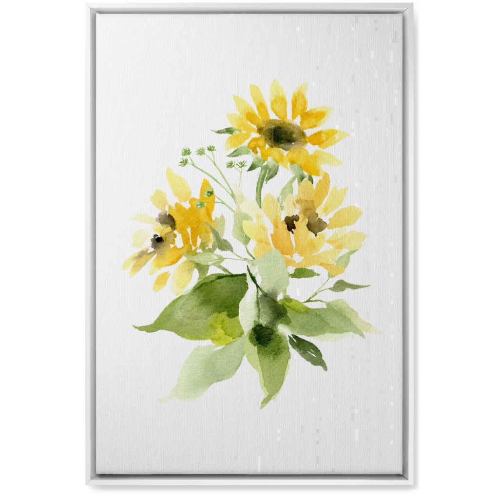 Bunch of Sunflowers Watercolor - Yellow Wall Art, White, Single piece, Canvas, 20x30, Yellow