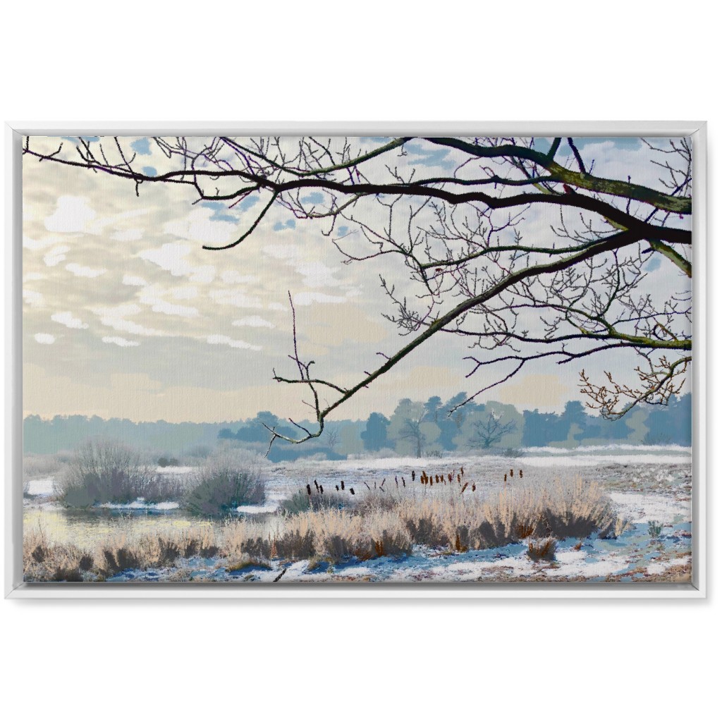 Winter Marsh With Trees Wall Art, White, Single piece, Canvas, 20x30, Blue, True Blue