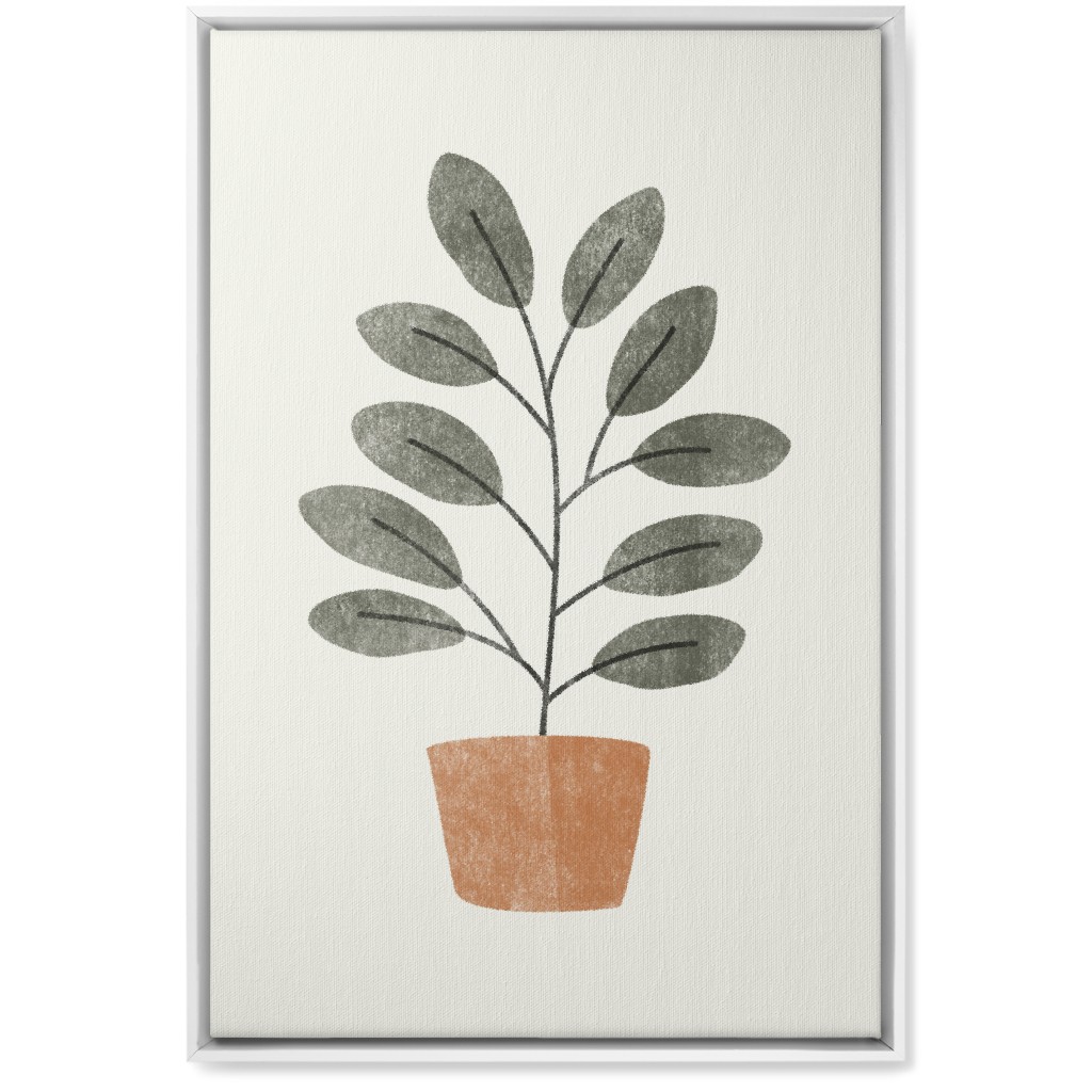 Botanical Plant in Pot - Gray and Beige Wall Art, White, Single piece, Canvas, 20x30, Gray