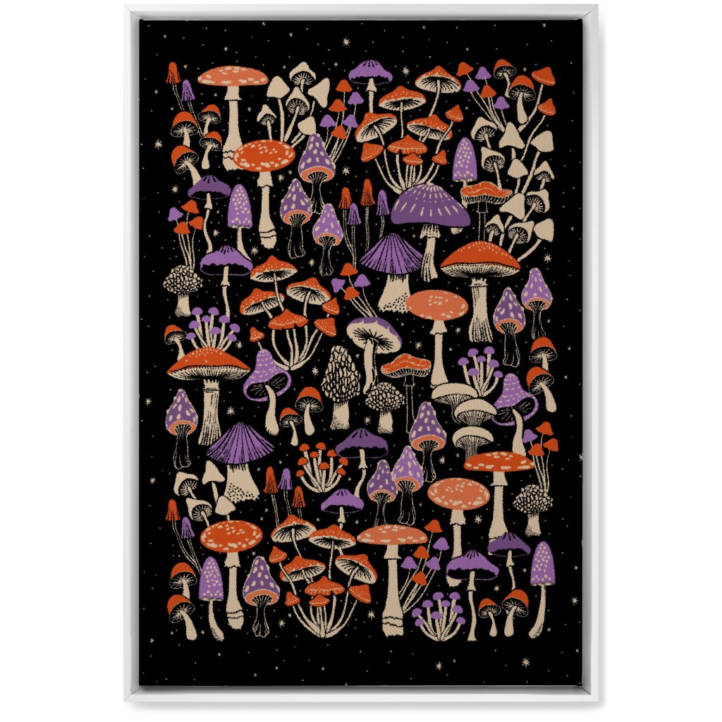Mushrooms and Stars Wall Art, White, Single piece, Canvas, 20x30, Purple