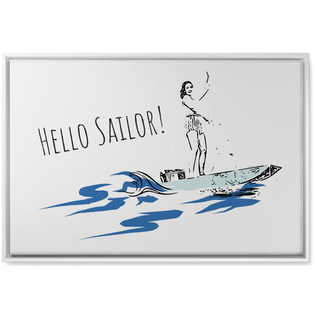 Hello Sailor Girl - White and Blue Wall Art, White, Single piece, Canvas, 20x30, Blue, True Blue