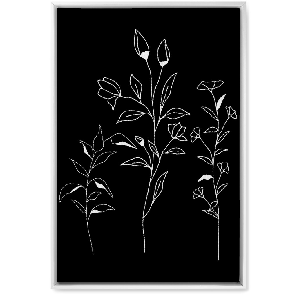 Wildflower Botanical - Black and White Wall Art, White, Single piece, Canvas, 20x30, Black, Black