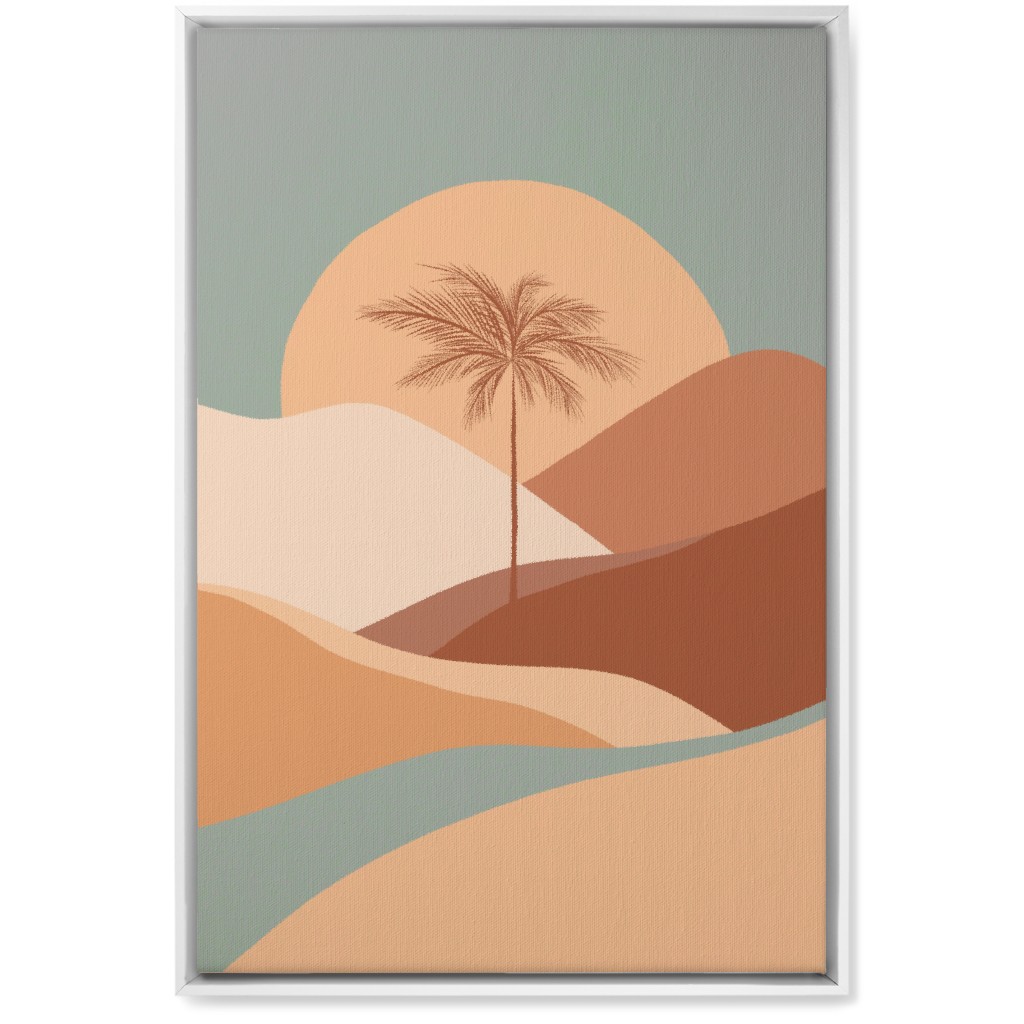 Tropical Boho Palm Sunset - Orange and Blue Wall Art, White, Single piece, Canvas, 20x30, Multicolor