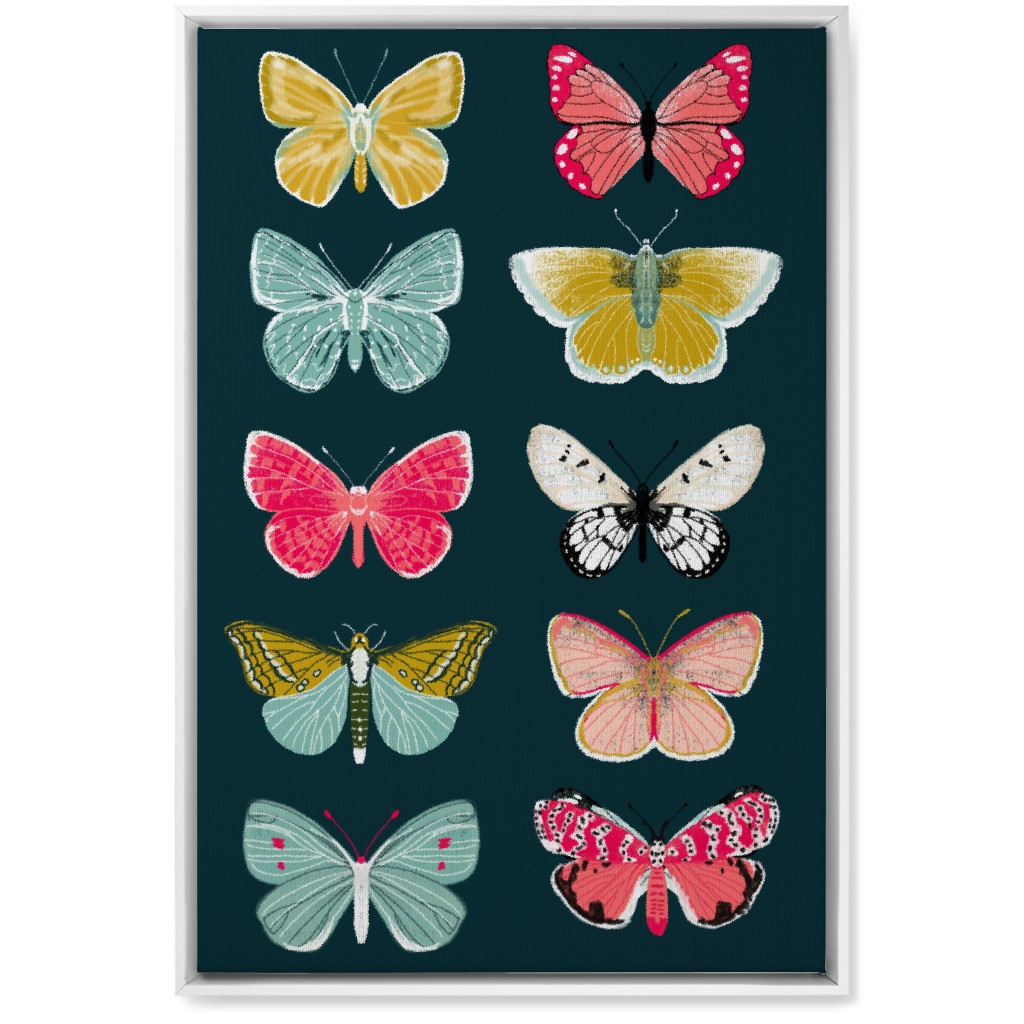 Butterflies Botanic Nature - Multi on Navy Wall Art, White, Single piece, Canvas, 20x30, Multicolor