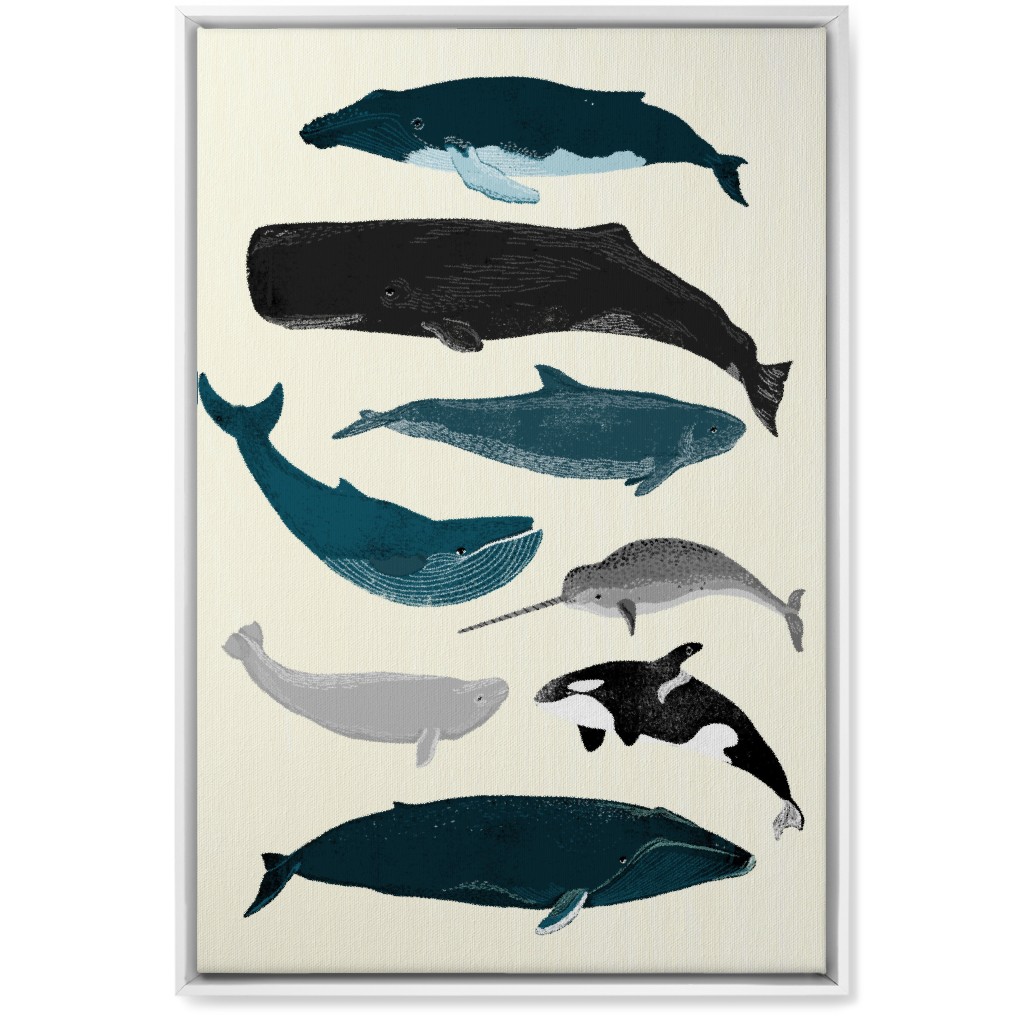 Ocean Whales on White Wall Art, White, Single piece, Canvas, 20x30, Blue