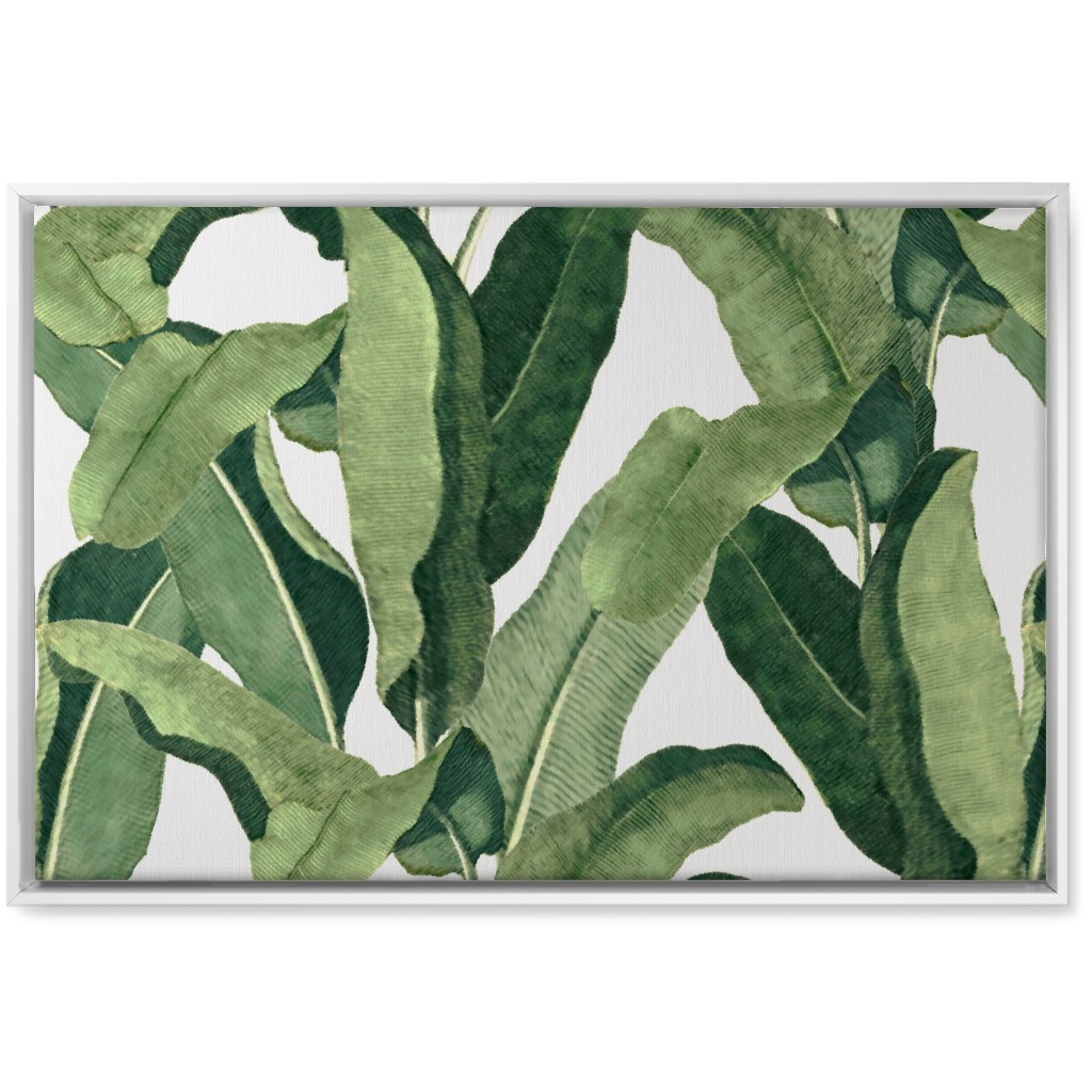 Tropical Leaves - Greens on White Wall Art, White, Single piece, Canvas, 20x30, Green