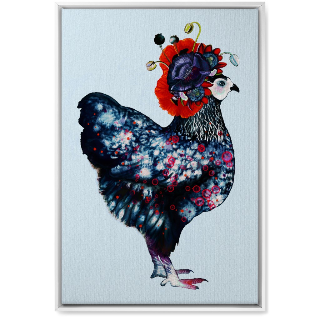 Poppycock - Floral Chicken Wall Art, White, Single piece, Canvas, 20x30, Multicolor