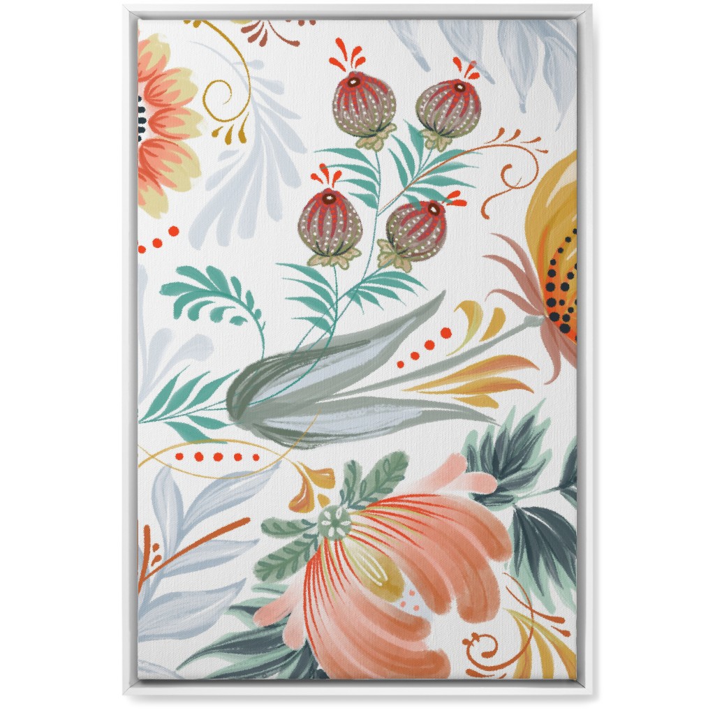 Folksy Floral - Multi on White Wall Art, White, Single piece, Canvas, 20x30, Multicolor