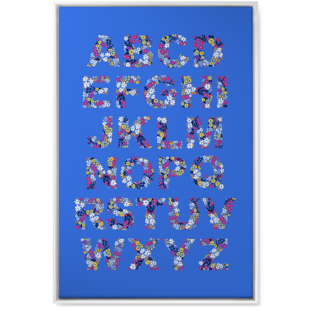 Rustic Wildflower Alphabet Wall Art, White, Single piece, Canvas, 24x36, Blue, Silver Lake