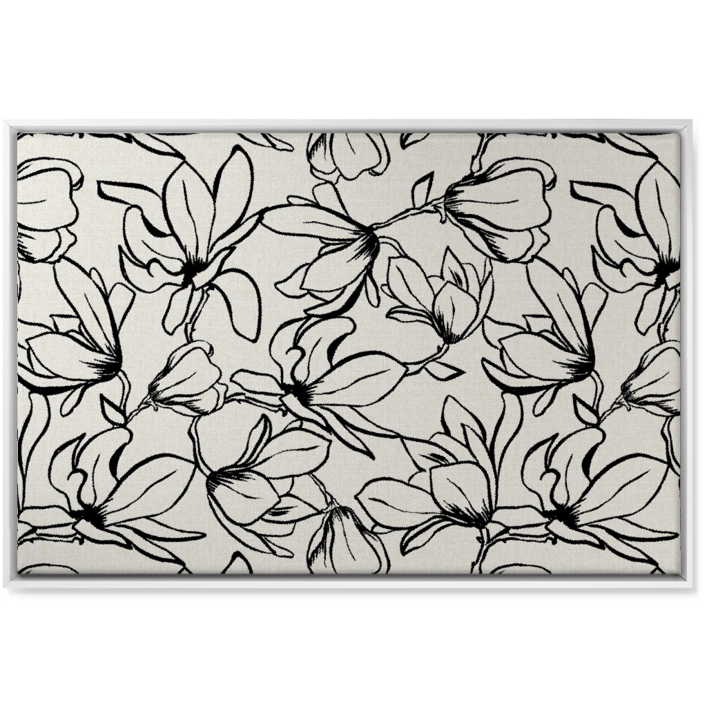 Magnolia Garden - Textured - White & Black Wall Art, White, Single piece, Canvas, 24x36, Beige, Pearl