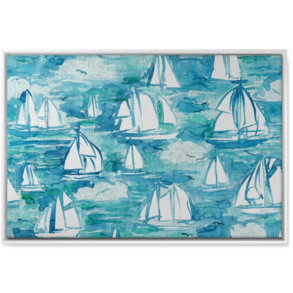 Sailboats Sailing Watercolor Loosely Painted - Blue Wall Art, White, Single piece, Canvas, 24x36, Blue, True Blue