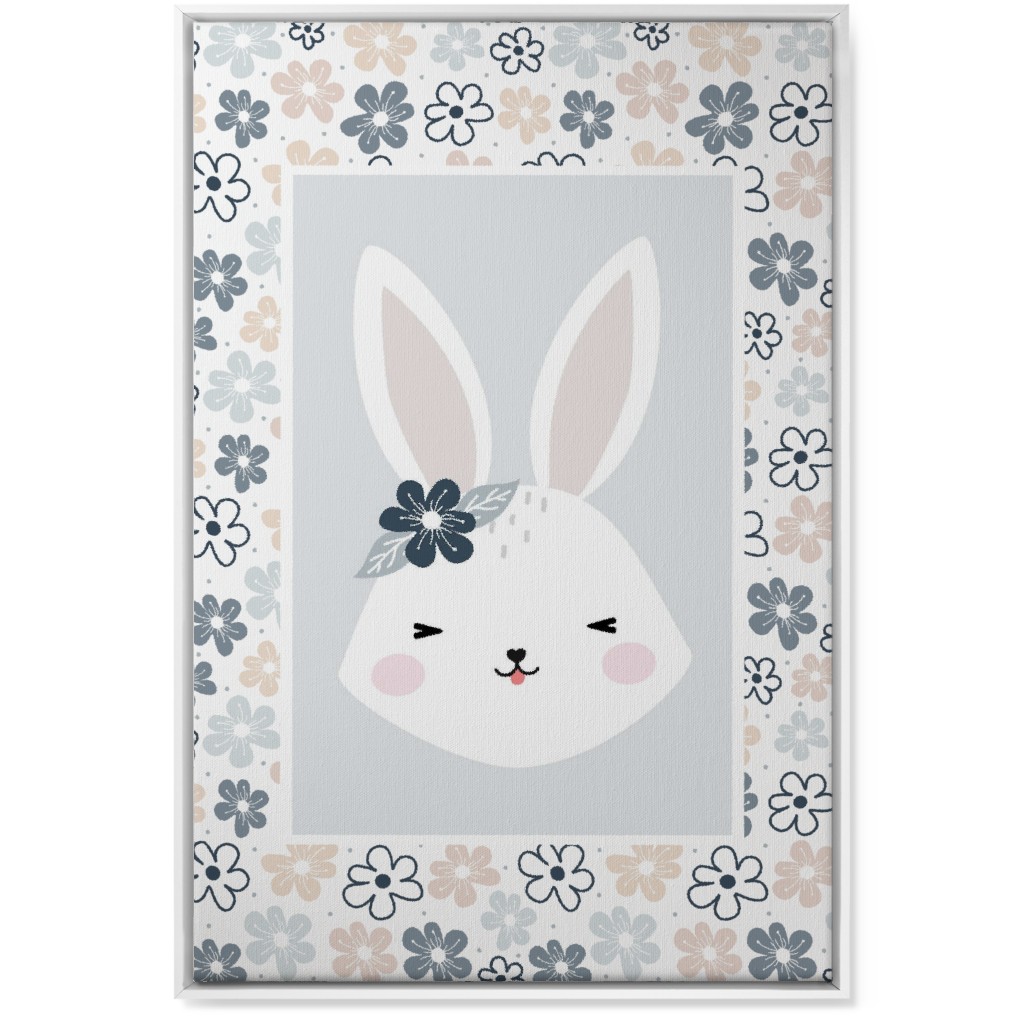 Spring Baby Girl Bunny - Neutral Soft Palette Wall Art, White, Single piece, Canvas, 24x36, Blue