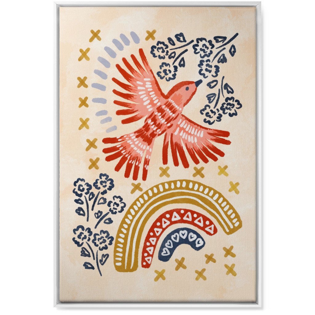 Bird, Rainbow, Flower, Spring Wall Art Wall Art, White, Single piece, Canvas, 24x36, Multicolor