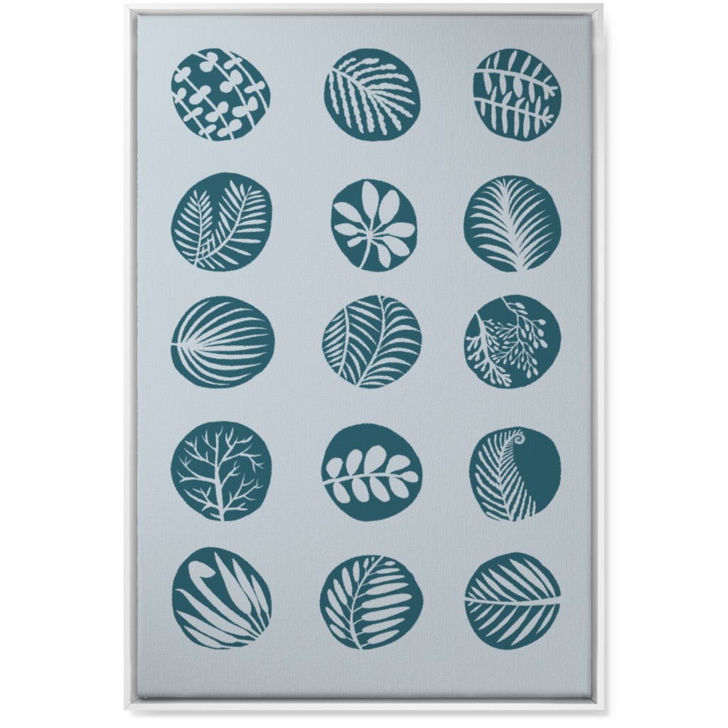 15 Round Leaves - Blue Wall Art, White, Single piece, Canvas, 24x36, Blue, True Blue