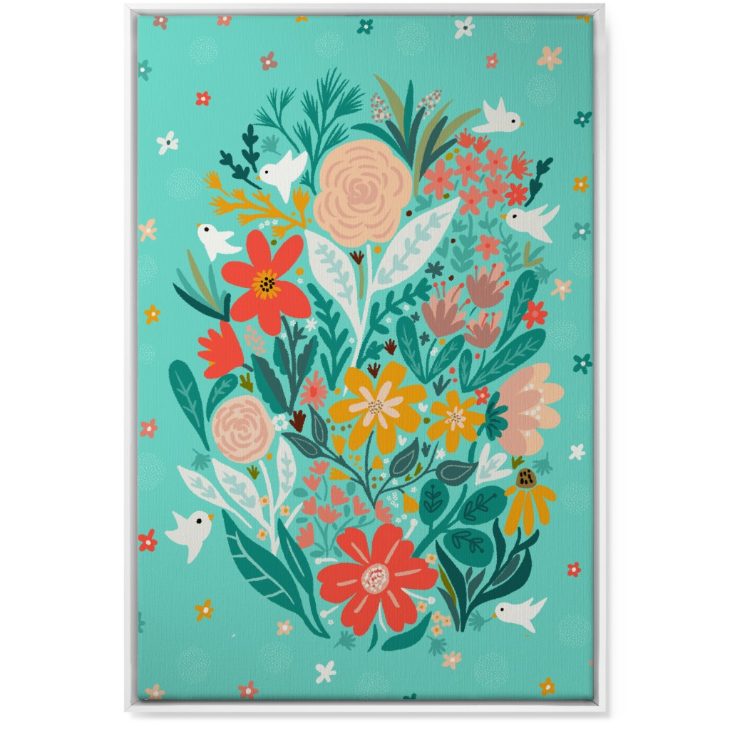 Floral Days - Multi on Blue Wall Art, White, Single piece, Canvas, 24x36, Multicolor