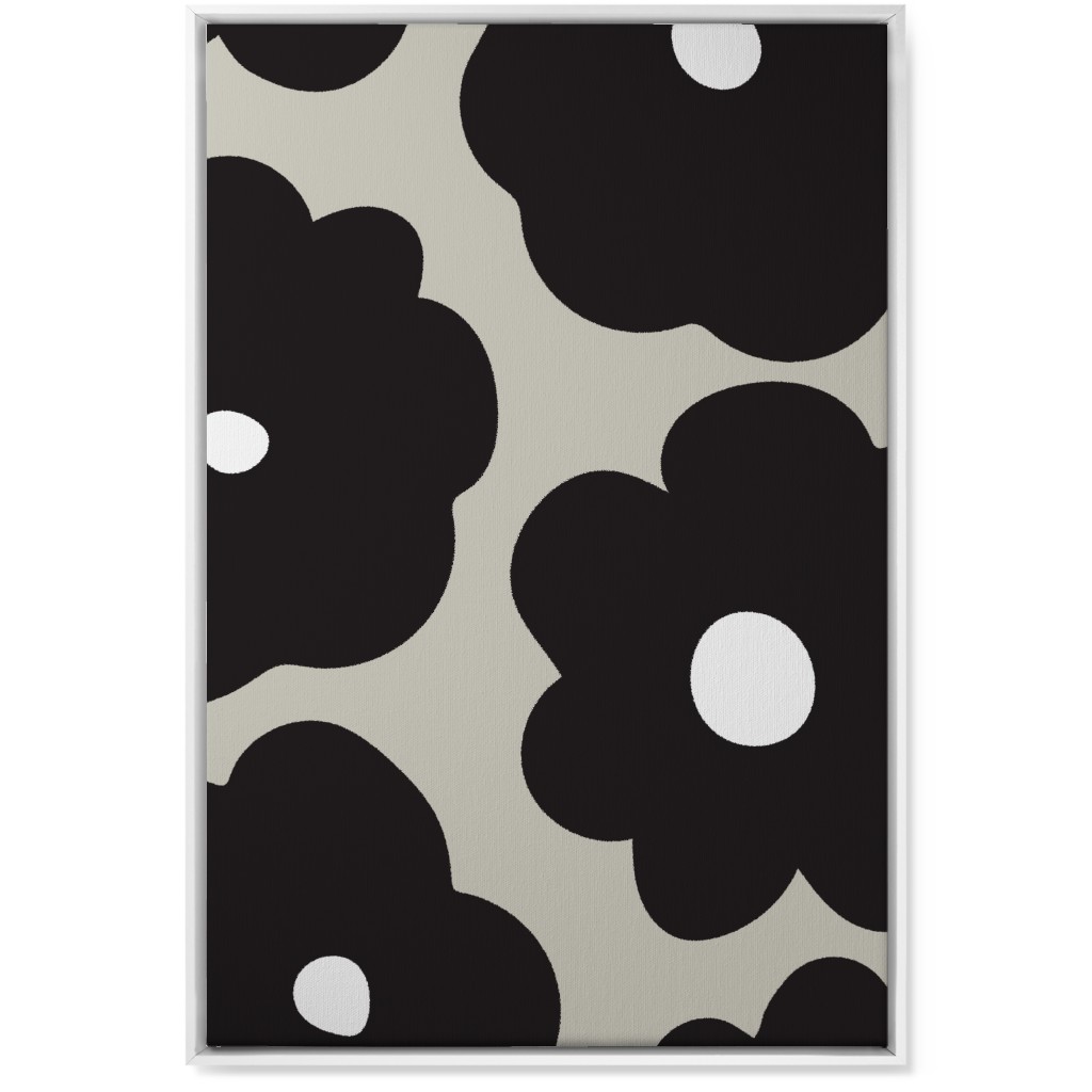 Mod Chubby Floral - Black and Tan Wall Art, White, Single piece, Canvas, 24x36, Black