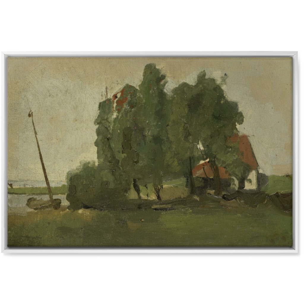 Lakeside Cottage Wall Art, White, Single piece, Canvas, 24x36, Green, Classic Green