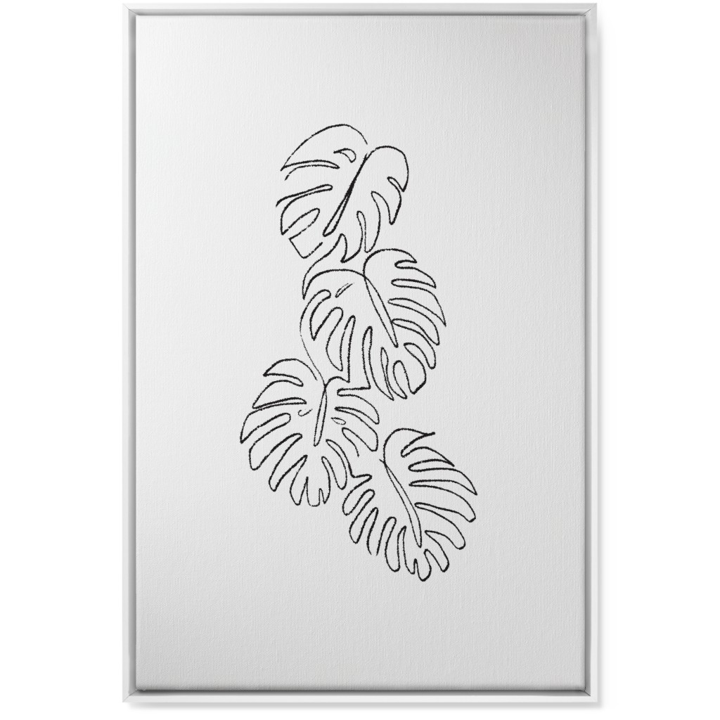 Monstera Leaf Line Art - Black and White Wall Art, White, Single piece, Canvas, 24x36, White