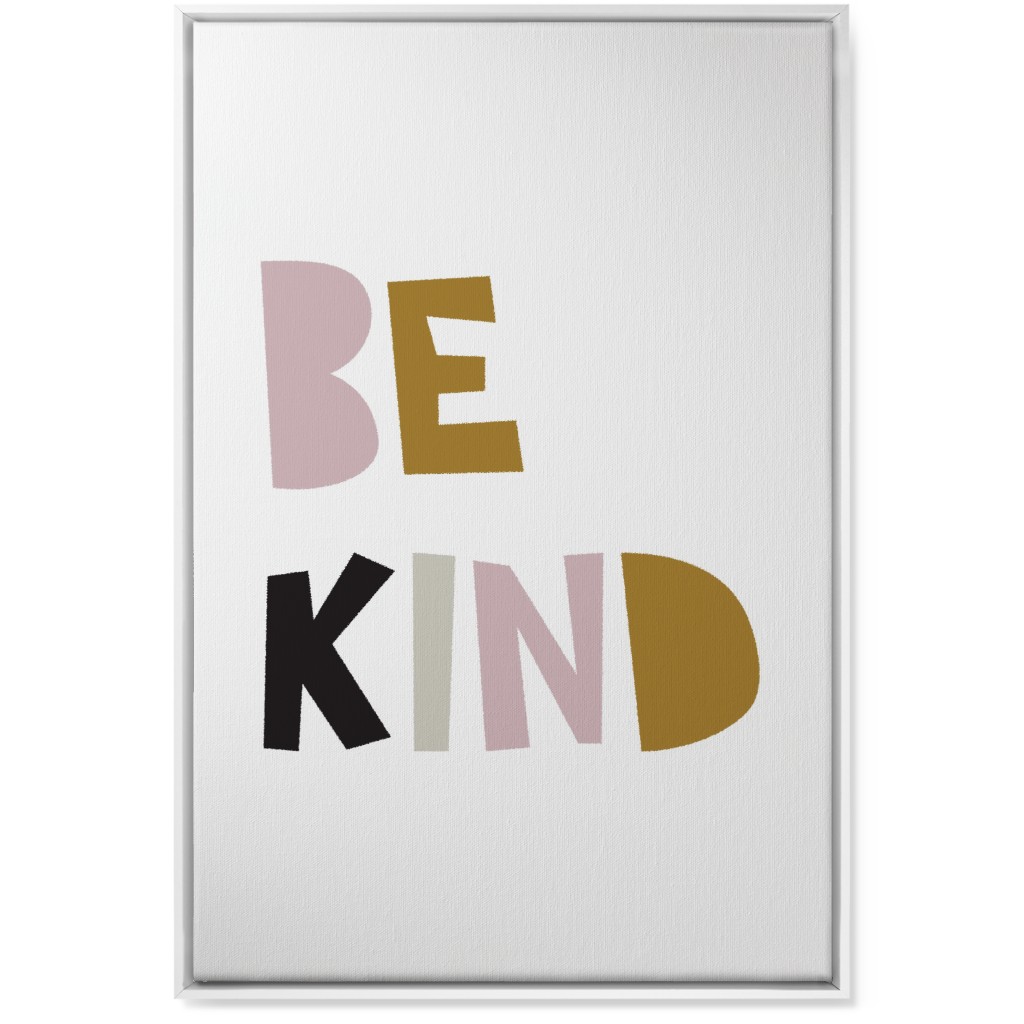 Be Kind Typography - Neutral With Pink Wall Art, White, Single piece, Canvas, 24x36, Multicolor