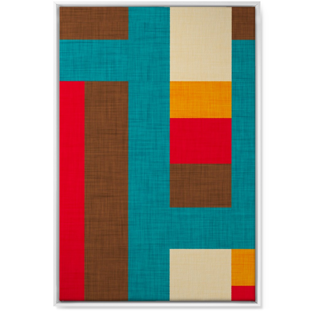 Abstract Mod Cube - Multi on Blue Wall Art, White, Single piece, Canvas, 24x36, Multicolor