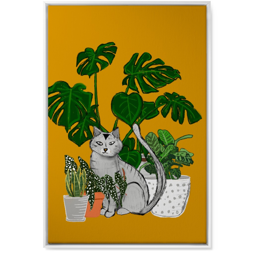 Indoor Garden Cat Wall Art, White, Single piece, Canvas, 24x36, Orange