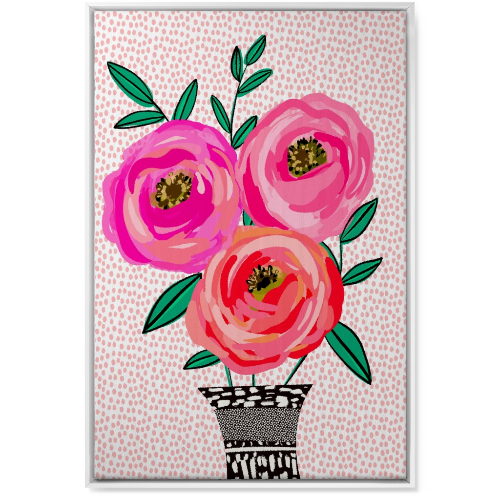 Happy Day Florals - Pink Wall Art, White, Single piece, Canvas, 24x36, Pink, Bright Pink