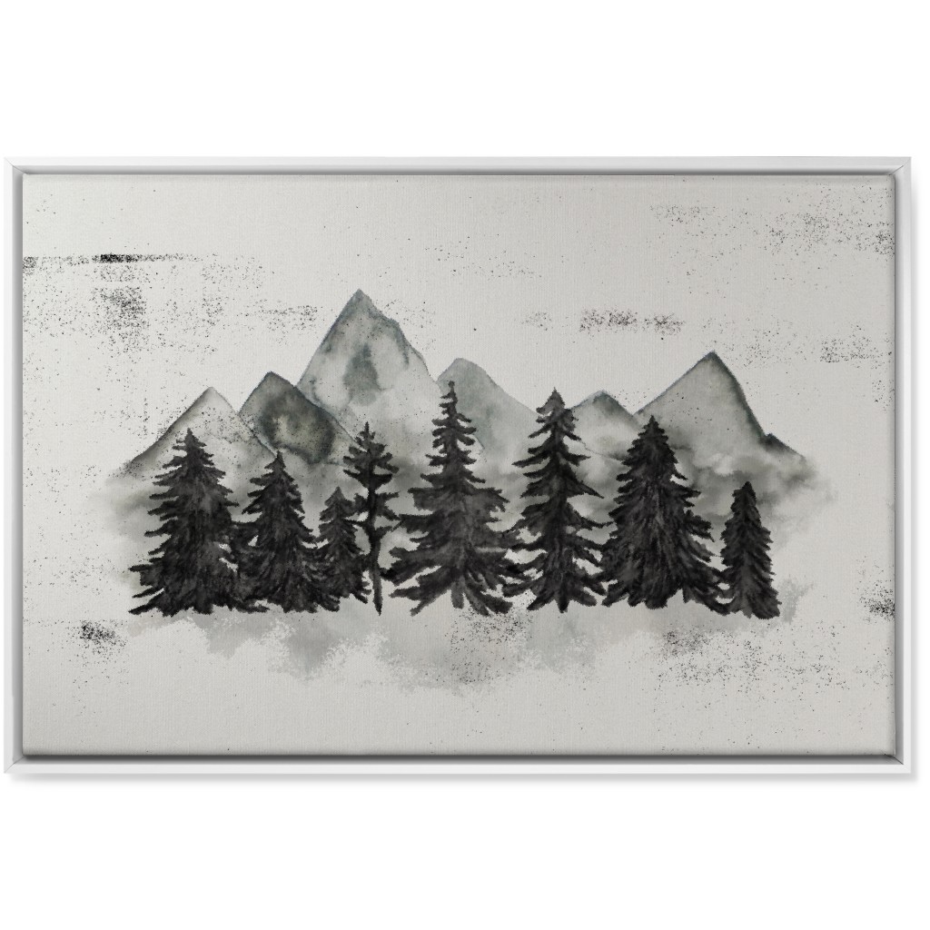 Pines and Mountains - Gray Wall Art, White, Single piece, Canvas, 24x36, Black