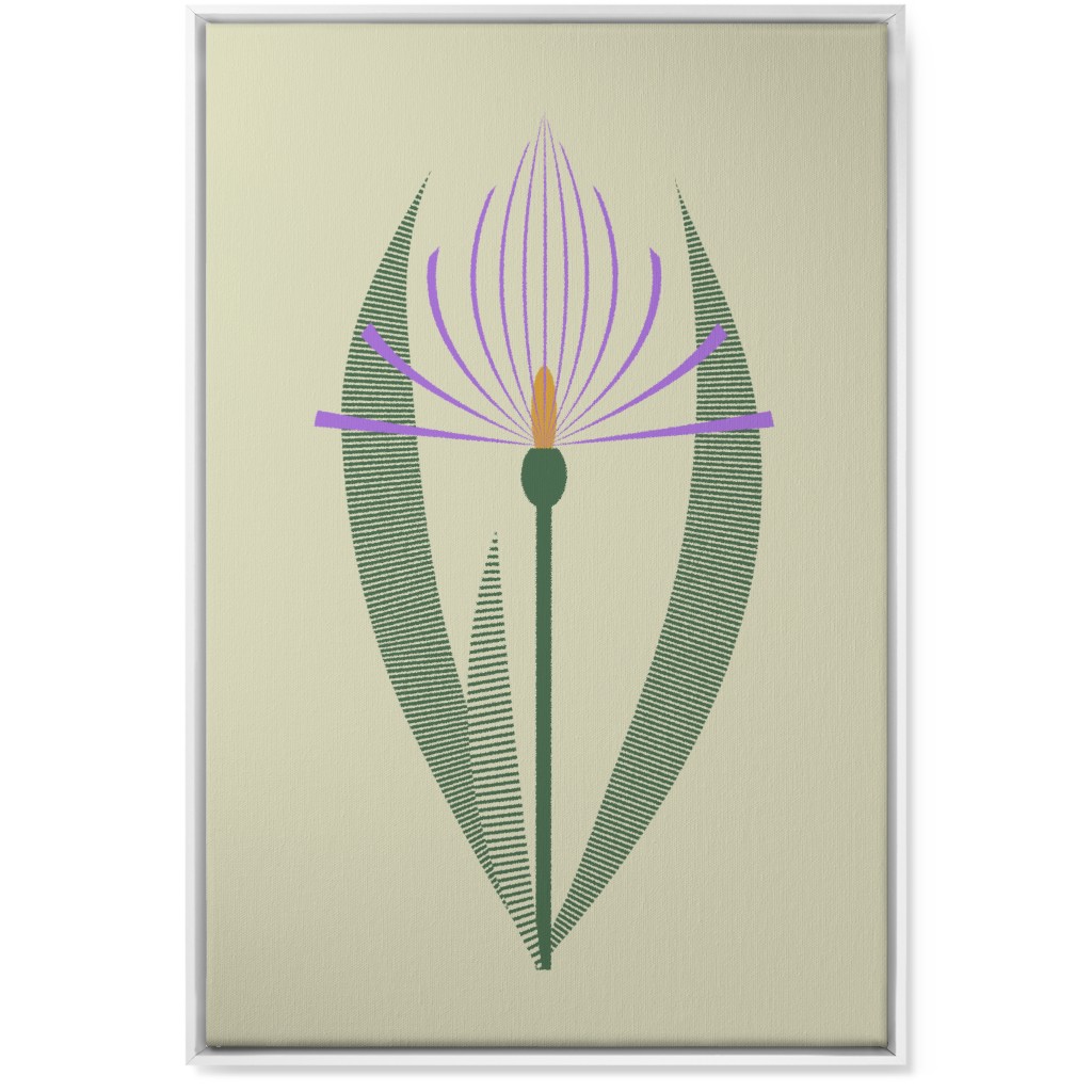 Abstract Lily Flower - Purple on Beige Wall Art, White, Single piece, Canvas, 24x36, Purple, Purple