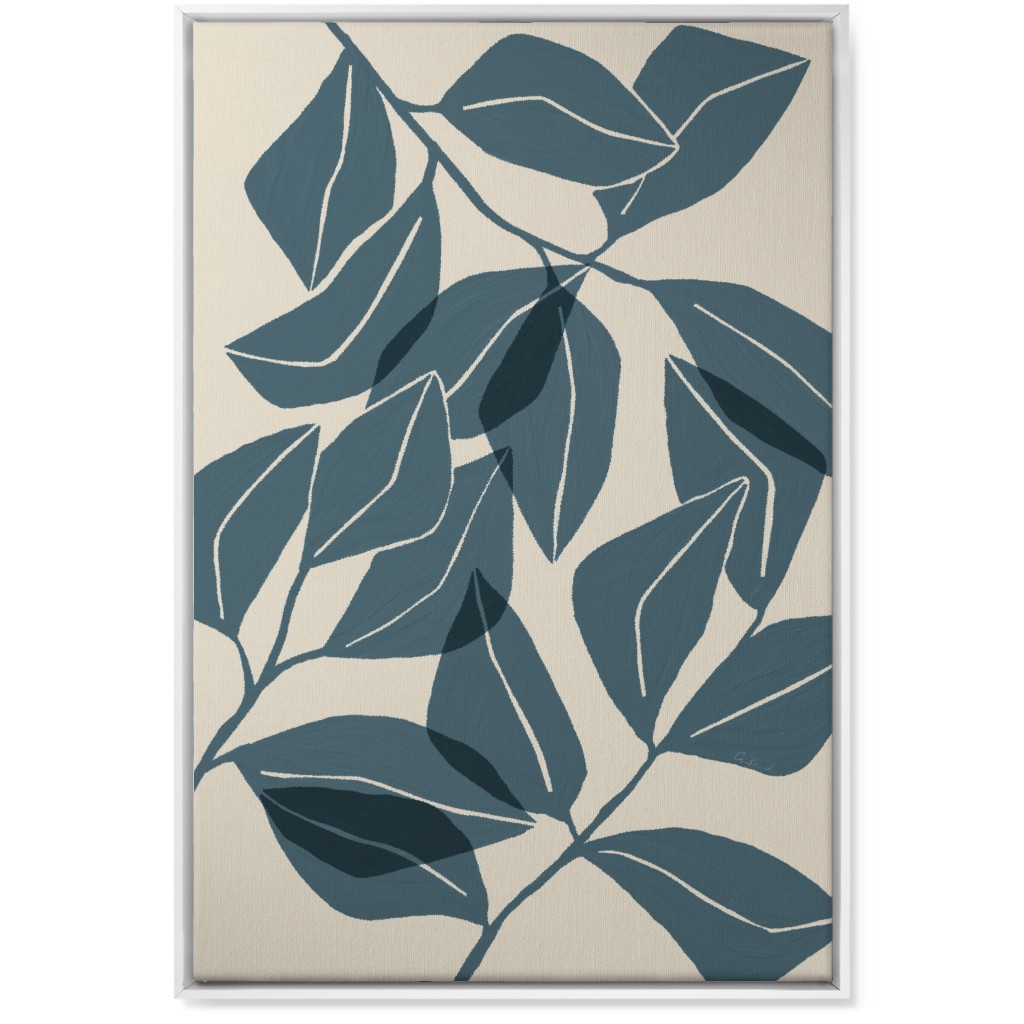 Botanical Ficus Leaves Wall Art, White, Single piece, Canvas, 24x36, Blue