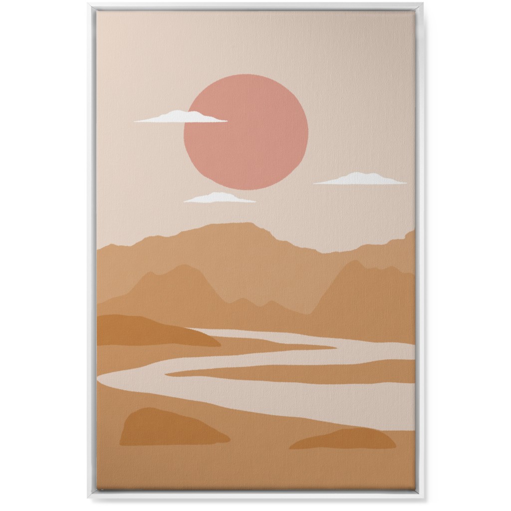 Abstract Landscape With River - Neutral Wall Art, White, Single piece, Canvas, 24x36, Orange