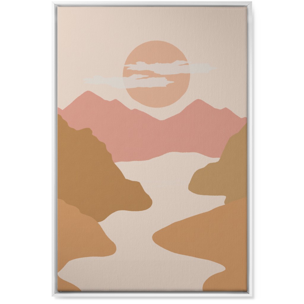 Abstract Valley Landscape - Neutral Wall Art, White, Single piece, Canvas, 24x36, Orange