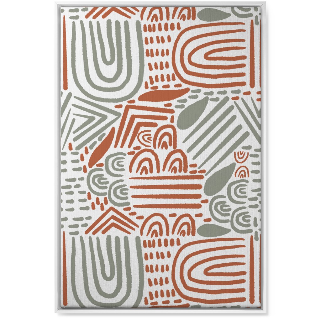 Modern Boho Abstract Shapes - Gray and Terracotta Wall Art, White, Single piece, Canvas, 24x36, Orange