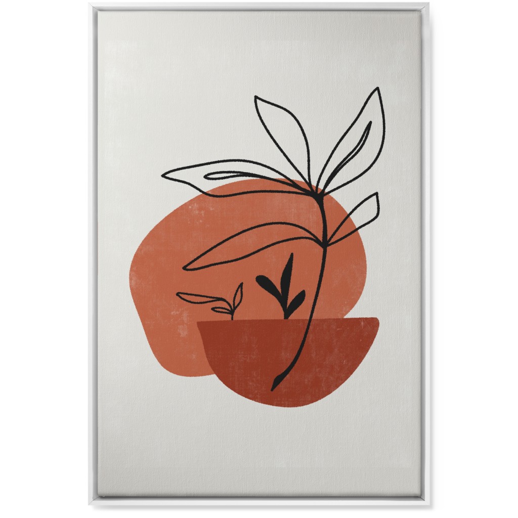 Abstract Leaf Sketch - Terracotta and Ivory Wall Art, White, Single piece, Canvas, 24x36, Brown, Brown