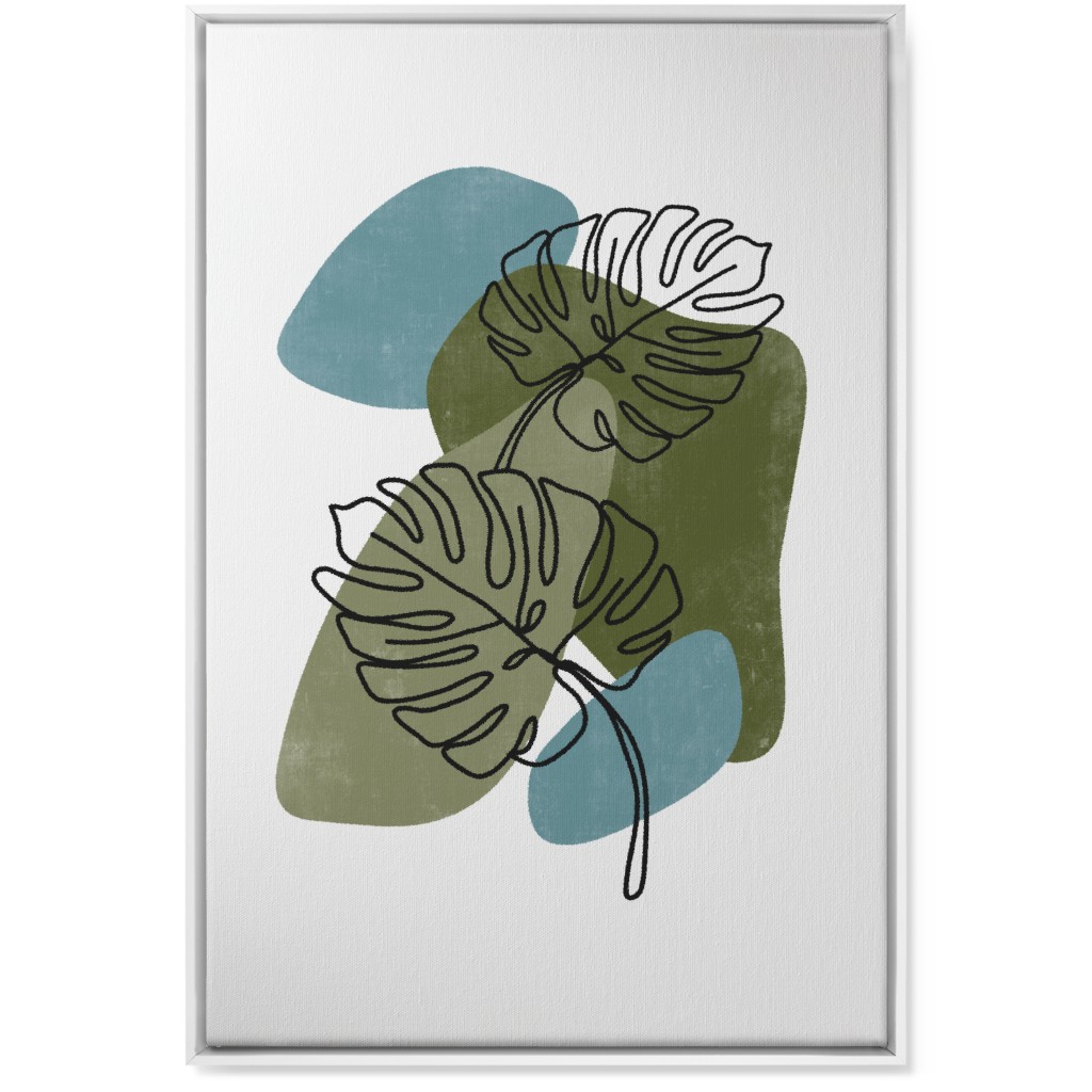 Abstract Monstera Leaves - Green and Blue Wall Art, White, Single piece, Canvas, 24x36, Green