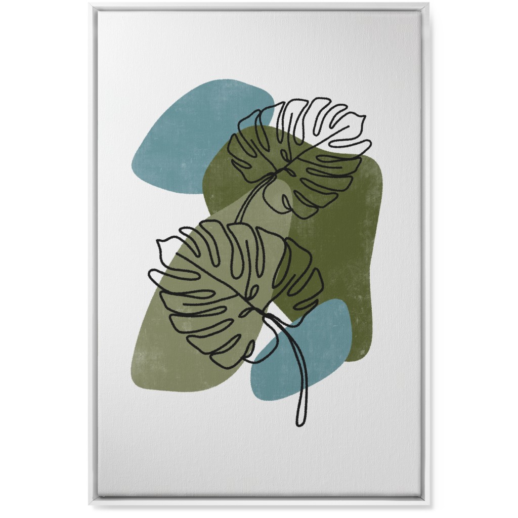 Abstract Monstera Leaves - Green and Blue Wall Art, White, Single piece, Canvas, 24x36, Green, Classic Green