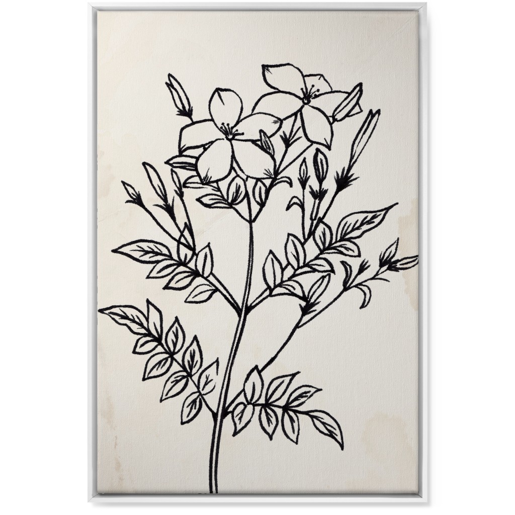Vintage Jasmine Sketch - Beige and Black Wall Art, White, Single piece, Canvas, 24x36, Beige, Pearl