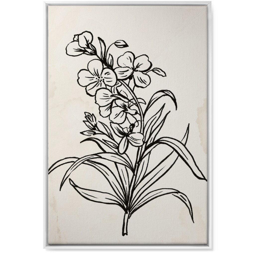 Vintage Wallflower Sketch - Beige and Black Wall Art, White, Single piece, Canvas, 24x36, Beige, Pearl