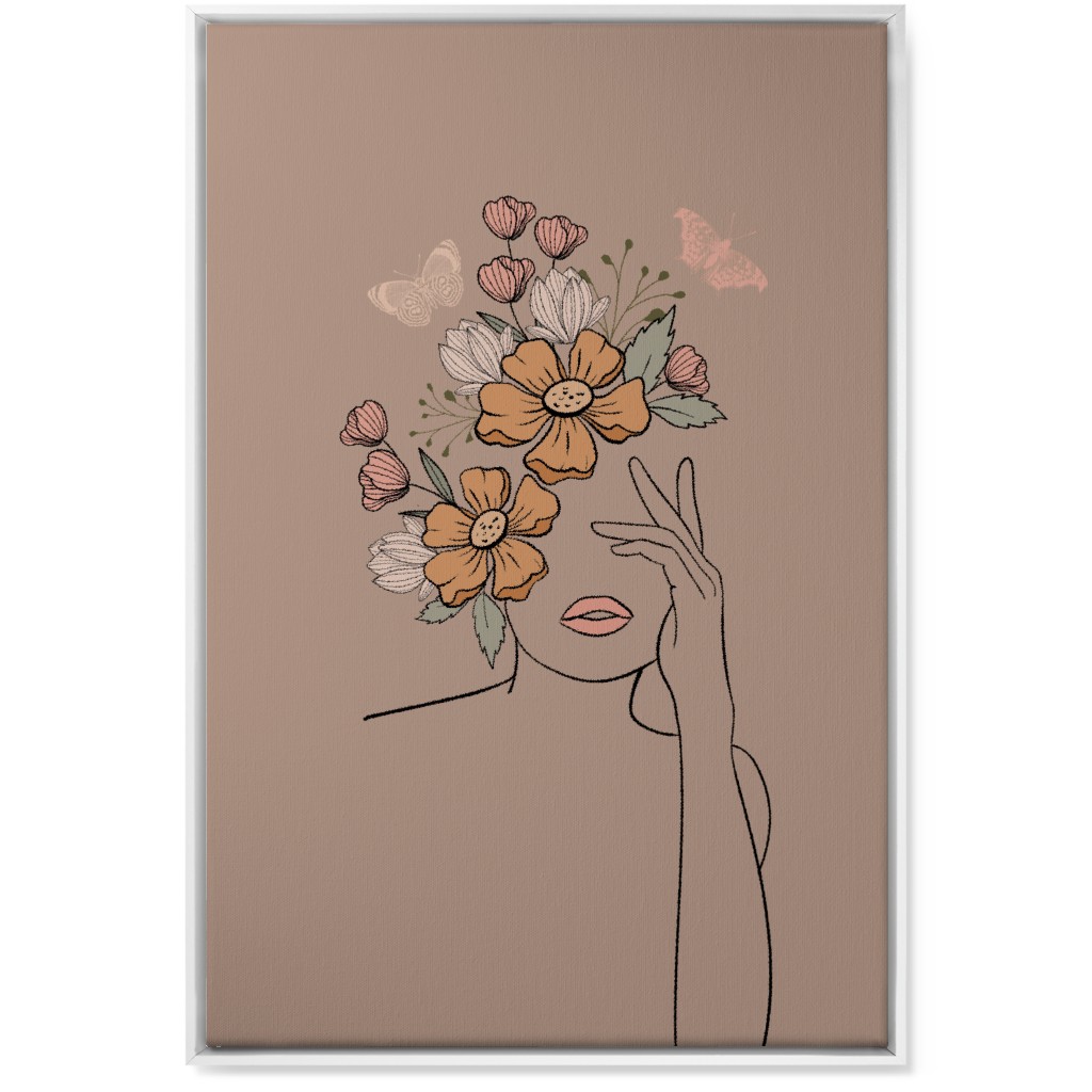 Line Art Botanical Sketch - Neutral Wall Art, White, Single piece, Canvas, 24x36, Beige, Pearl