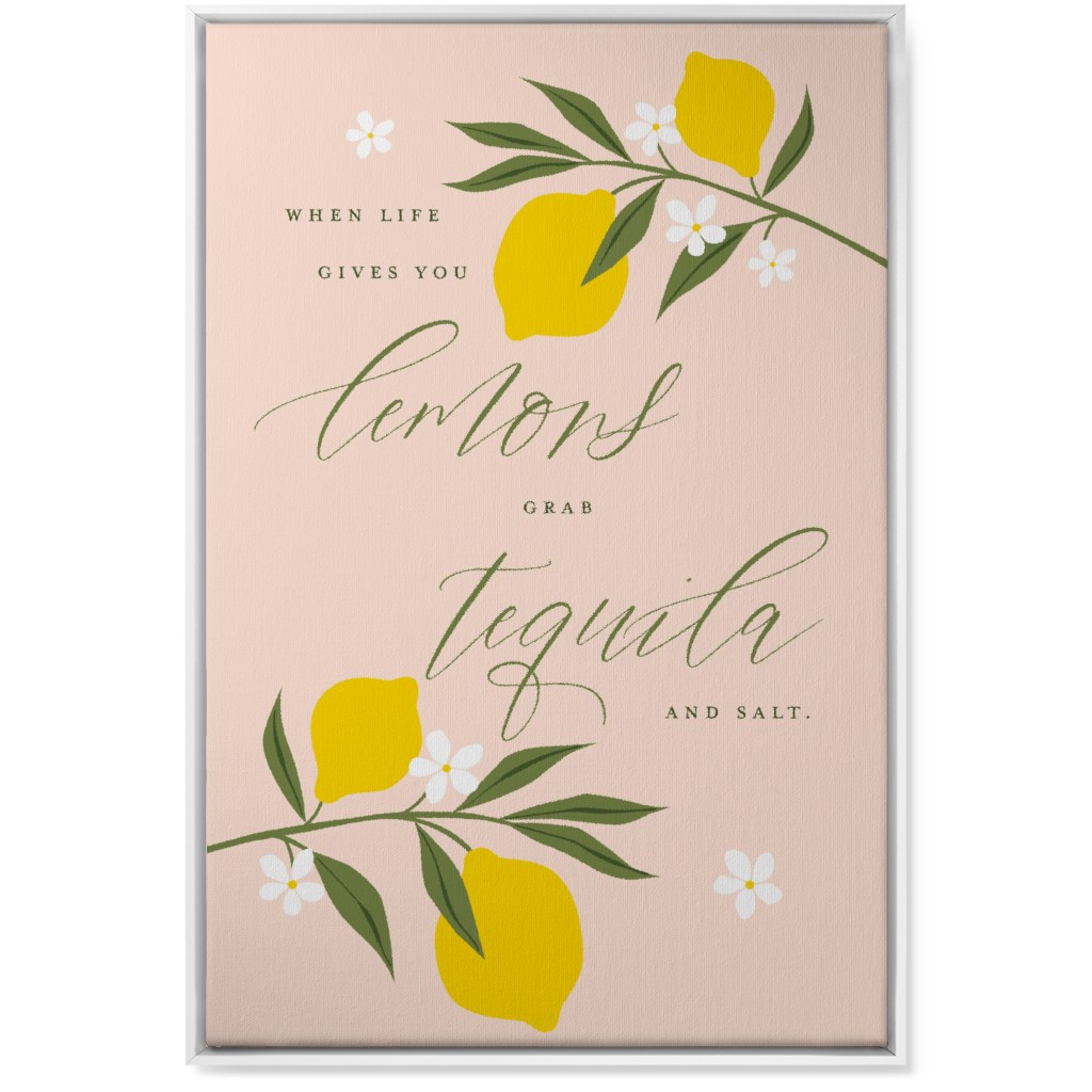 Life Lemons - Pink and Yellow Wall Art, White, Single piece, Canvas, 24x36, Pink, Bright Pink