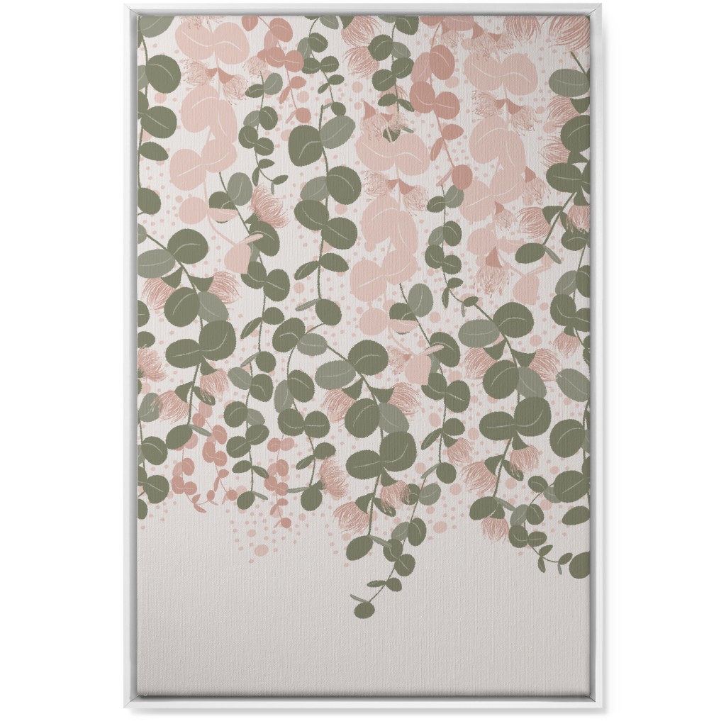 Eucalyptus - Pink & Green on Beige Wall Art, White, Single piece, Canvas, 24x36, Green